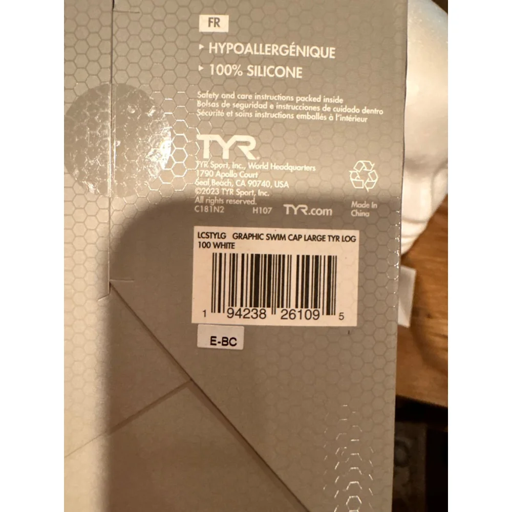 Men’s TYR White Black Graphic Silicone Swim Cap